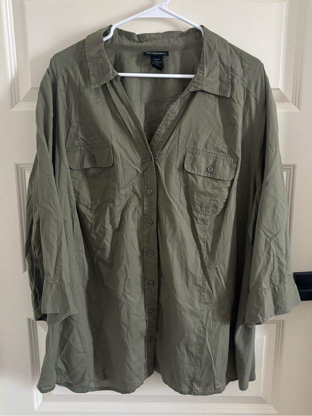 Lane Bryant Olive Green Button-Front 100% Cotton Utility Shirt